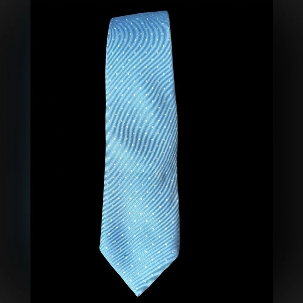 Vintage Polo Ralph Lauren Hand Made Silk Tie Blue / Silver Polka Dot